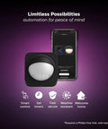 Smart Outdoor Motion Sensor For Indoor And Outdoor Lights Weatherproof Black Detector with app interface on phone