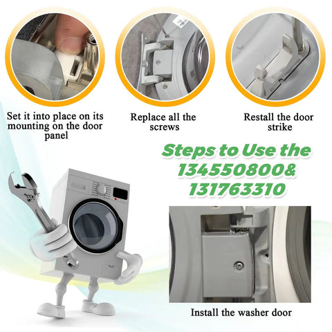 Washer Door Hinge With Bushings and Door Striker Kit Replacement Fits Frigidaire Electrolux Kenmore Crosley Front Load Washers Replaces 1191162 AP3886714 PS1152380, installation steps