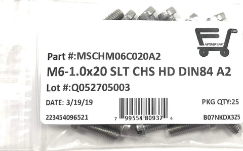 M6 X 20 Millimeter Stainless Steel Slotted Cheese Head Machine Screw A2 70 Hardware in packaging, 25 pieces