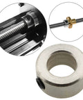 Stainless Steel T8 Lead Screw Locking Ring Collar Set With 12 M4x4mm Allen Screws For 3D Printers shown in use on shaft