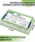 Internal Tooth Star Lock Washer Set 500 Pack Eight Size Assortment M2.5 M3 M4 M5 M6 M8 M10 M12 304 Stainless Steel