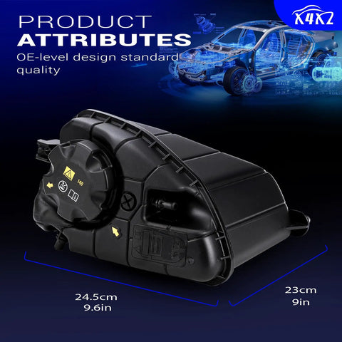 No Sweat Coolant Overflow Reservoir Tank With Cap Straight Swap And Plug In Setup For 2016-2020 BMW 530i 540i 640i GT 740i side view dimensions