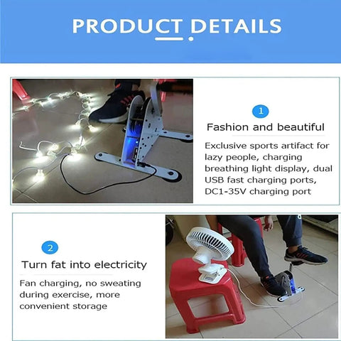 Foot Powered Pedal Generator With Built In Energy Storage For Emergency Power And Off Grid Charging, lighting demo