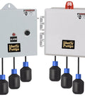 Heavy Duty No Hassle Pump Control Panel With Magnetic Contactor and Integrated Circuit Breaker, featuring float switches.