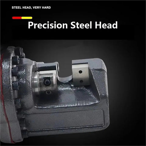 Detailed view of the precision steel head on the AOXHUGB Electric Hydraulic Rebar Bender And Cutter Portable Steel Bar Tool.
