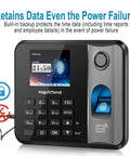 Real Deal Offline Time Clock For Small Business Crews Effortless Hours Tracking And Quick Usb Exports cut, finger scanner with display and keypad.