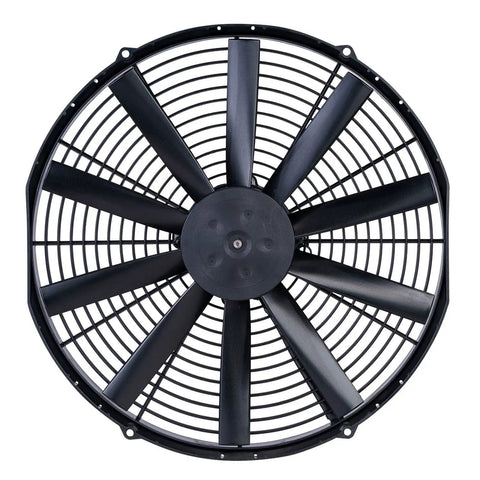 Upgrade Under Hood Cooling With This Spal Electric Puller Fan 16 Inch Medium Profile High Airflow Design, 16-inch black fan with multiple blades.