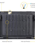 Back view of JUDYSSY 5 Pack 30W Led Floodlight Outdoor showing advanced heat sink and yoke-style bracket for installation.