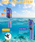 Image demonstrating the dry-top system of the All In One Snorkel Mask Set For Adults Kids And Teens With 180 Degree Field Of View Leak Proof Fog Proof Dive Mask Goggles Auto Adjust Buckle Comfortable Anti Fog Lenses For Underwater Exploration And Family Fun.