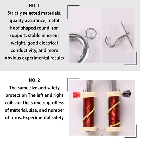 Hands-On Electromagnet Demonstrator Kit For High School Physics Lab, hoof-shaped iron support and coiled wire apparatus