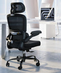 Ergonomic Office Chair With Adjustable Headrest And Lumbar Support, Breathable Mesh Back, Flip Up Armrests, Black, in home office