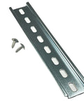 One Piece DIN Rail Mount Slotted Aluminum Bracket RoHS Compliant 7 Inches Long 35mm Wide 7.5mm High Includes Two Stainless Steel Screws For Quick Mounting On Panels And Enclosures, with screws