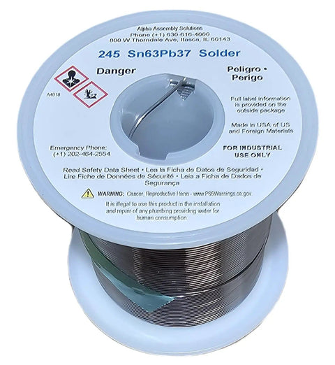 Pro Grade 50 Activated Rosin Core Solder Wire Roll With 245 No Clean Flux, 63/37 Alloy, 0.031 Inch Diameter showing wire spool