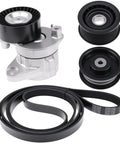 Top Tier Engine Drive Belt Tensioner And Idler Pulley Kit That Fits C230 C280 C300 C350 CLK350 E350 G450 Ml350 Ml550 S550 Slk350 And Lk350 For 2005 To 2011 Models Perfect Fit Replace Oem Parts No Worries, black and silver pulleys with belt