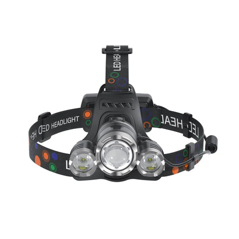 Rechargeable Headlamp 1200 Lumens With Four Modes And Zoomable Beam Beast Mode Bright Waterproof Head Light with triple LED lights.