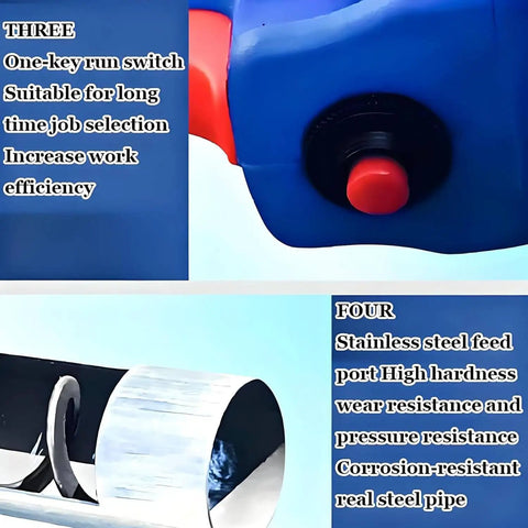 Close-up of heavy duty grain pumping machine with auger screw conveyor and stainless steel feed port for cement and sand