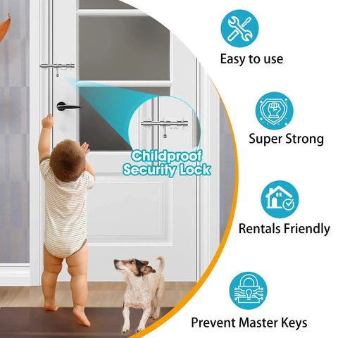Super Tough Heavy Duty Slide Bolt Gate Latch Barrel Bolt Lock For Wooden Fences Sheds Barn Doors Yards And More crafted from solid 304 stainless steel with silver finish, highlighting childproof security feature.