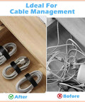 Before and after of 34 Piece Cord Management Organizer Kit With Reusable Cable Ties And Self Adhesive Clips For Desk Computer TV And Home Office