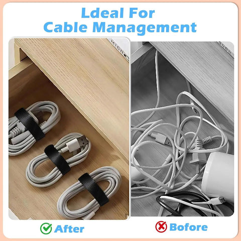 Before and after of 34 Piece Cord Management Organizer Kit With Reusable Cable Ties And Self Adhesive Clips For Desk Computer TV And Home Office