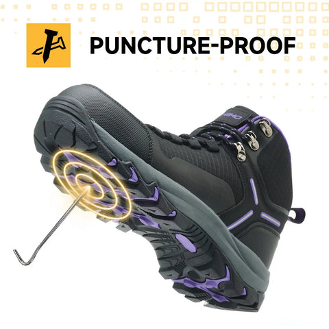 Waterproof Steel Toe Work Boots For Women With Wide Width, Non Slip And Lightweight Design, slip resistant sole.