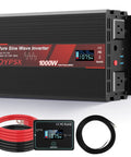 Plug And Play One Thousand Watt Dc To Ac Power Inverter with LCD display, cables, and USB ports for RV campers and work trucks.