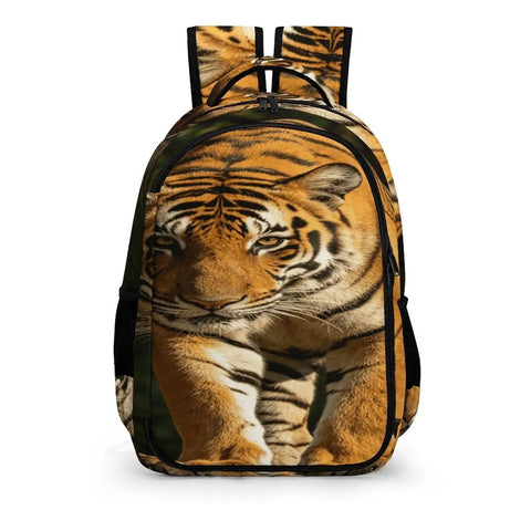 Wild Rock Tiger Printed Backpack for Men and Women, large capacity daypack with tiger image, durable polyester, front view