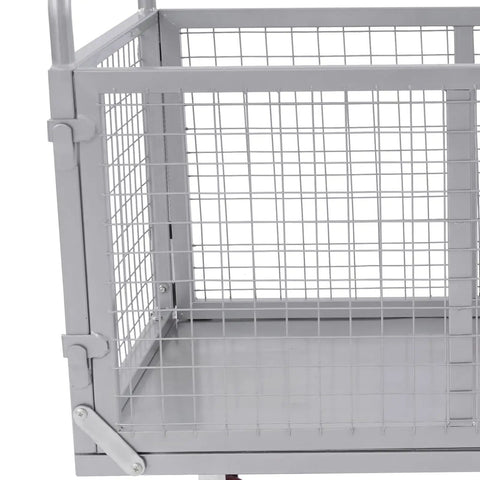 4 In 1 Beefy Heavy Duty Platform Cart With Cage 40 By 24 Inches 440 Lb Capacity Foldable Steel Hand Cart With 5 Inch Swivel Casters Detachable Mesh Push Dolly For Garage Storage And Shop Organization, close-up of mesh cage side