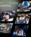 Multiple mechanics using tools; showcases Beefy Ratcheting Tap Socket Set Two Piece With Adjustable Jaws For Tight Spaces Three Eighths Inch Drive.