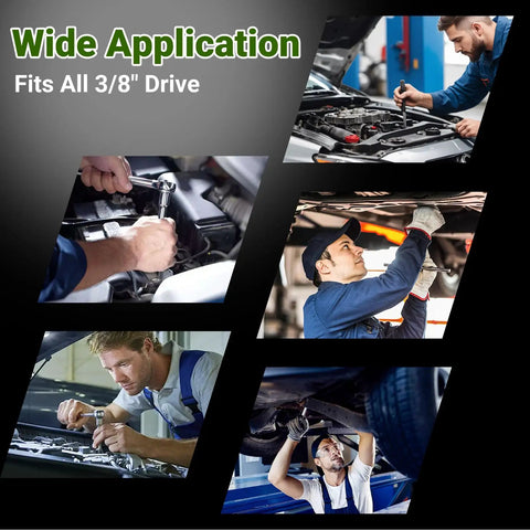 Multiple mechanics using tools; showcases Beefy Ratcheting Tap Socket Set Two Piece With Adjustable Jaws For Tight Spaces Three Eighths Inch Drive.