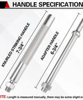 Side view of Jiimee ball joint separator tools: knurled handle (7.75 in) and adapter handle (6.75 in) with threaded ends