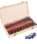 24 Piece Quarter Inch Shank Tungsten Carbide Router Bit Set for Woodworking Pros and Beginners with open wooden case