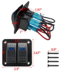 12-24V Boat Switch Panel Illuminated Rocker Switch Aluminum Prewired Dash Panel With 2 3 4 5 6 8 Gang Toggle Switches On Off 5 Pin LED Backlit IP65 Marine Grade Built For Boats Cars RVs Rig Ready showing dimensions and mounting screws