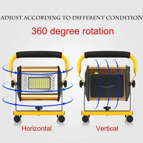 360 degree rotation feature of Spot Lighting Rechargeable Cordless Led Work Light Portable Floodlight for optimal lighting.