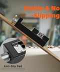 Precision Mini Drill Press Vise Featuring Self Adjusting Fractal Grips And Rock Solid Power For Irregular Pieces Around Two Forty Four Inch Jaw Size Hella Tough Aluminum Desktop Clamp showcasing anti-slip pad functionality on a workbench.