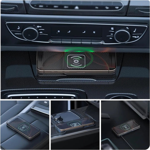 No Sweat Cordless Wireless Charging Pad For GMC Hummer EV SUV 2023 Through 2026 on dashboard with phone charging.