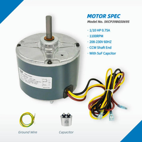 Condenser Fan Motor Replacement For Your AC Upgrade Plug-And-Play One-Tenth HP 1100 RPM 208-230V 60Hz 48 Frame CCW Rotation