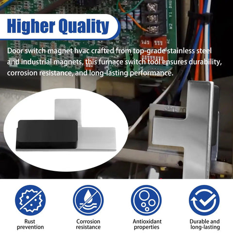 Magnetic Furnace Door Switch Depressor for HVAC systems with strong magnetic tip, shown installed in furnace for easy maintenance and repairs