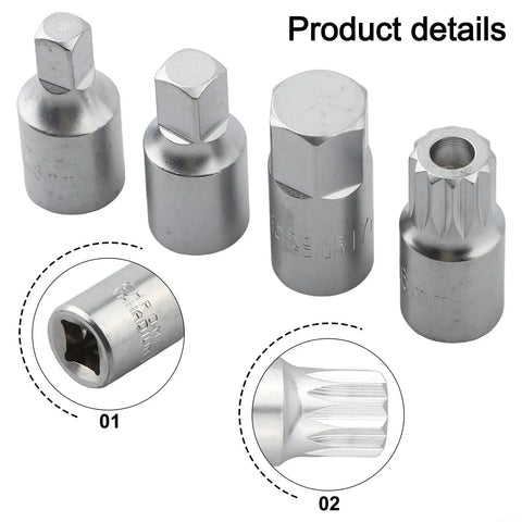 Oil Sump Drain Socket Wrench Set 3/8 Drive Pro Grade Heavy Duty Metal Gearbox Screw Removal Tool Kit Compatible With H17 S8 S10 4 Piece Auto Repair Hand Tools Durable Construction showing different wrench sizes and details.