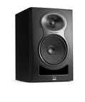 LP-6 V2 6.5 Inch Powered Studio Monitor Low Noise Biamped for Music Production with Pro Grade Clarity and Flat Frequency Response 80W 115dB Max SPL TRS RCA XLR Inputs Single Black, angled view