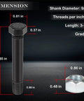 Heavy Duty Trailer Leaf Spring Shackle Bolts With Lock Nuts For Snug Fit, showing dimensions 3.5 inch length, 9/16 inch diameter.