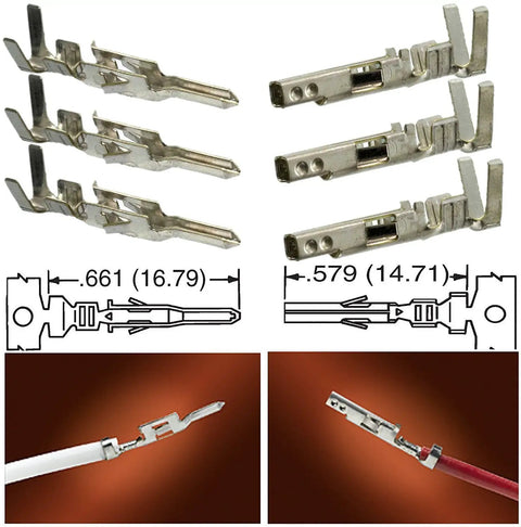 16 Circuit Receptacle And Plug Housing With Terminals For AWG 18-24 Mini-Fit Jr Plug-And-Play Ready Connector Kit White Easy Install Durable Plastic Shell Secure Locking Latch For DIY Electronics Projects crimp terminals and wire examples