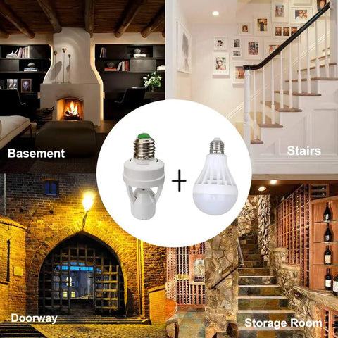PIR Motion Sensor Light Socket E26 E27 Smart Lamp Holder Adapter motion light for basement, stairs, doorway, storage room