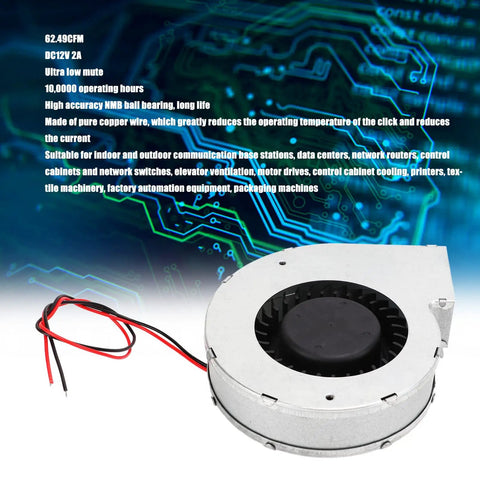 Beefy 12V Brushless Blower Fan Delivers 62.49 CFM At 5500 RPM With Dual Ball Bearings for electronics and data center cooling