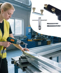 Premium Aluminum Extrusion Tap Guide Adjustable Universal Drill Jig For Metalworking, with drill and components on workbench.