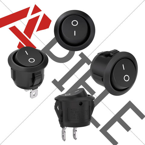 10 Pack KCD1 Mini Round Rocker Switches SPST On Off Snap In With 200mm Pre Wired Wires For Car Boat Auto Use 2 Pin Mount 6A 250V 10A 125V 12V DC Nylon PA66 Durable Tough, black round switch
