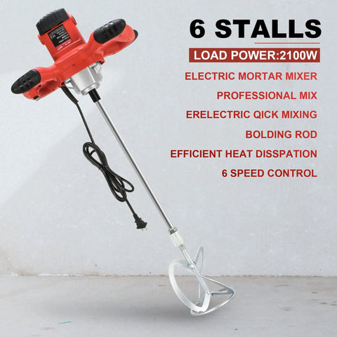 Super Powerful 2100 Watt Electric Handheld Portable Cement Mixer With Adjustable Six Speeds Perfect For Mixing Up Concrete Mortar Mud