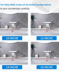 Collage of bathroom sinks with 3-Hole 8 Inch Widespread Brushed Nickel Bathroom Faucet With Waterfall Spout in various centerspreads