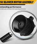Direct Fit HVAC Blower Motor Assembly For Kia Soul 2010 To 2019 showing black motor with fan blades for smooth cabin cooling.