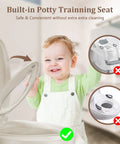 Child interacting with Elongated Toilet Seat With Built In Potty Training Seat For Kids And Adults. Kid-friendly design shown.