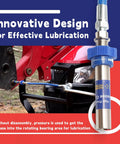 Blue high-pressure grease gun coupler with lock-clamp and metal adapter for lubrication